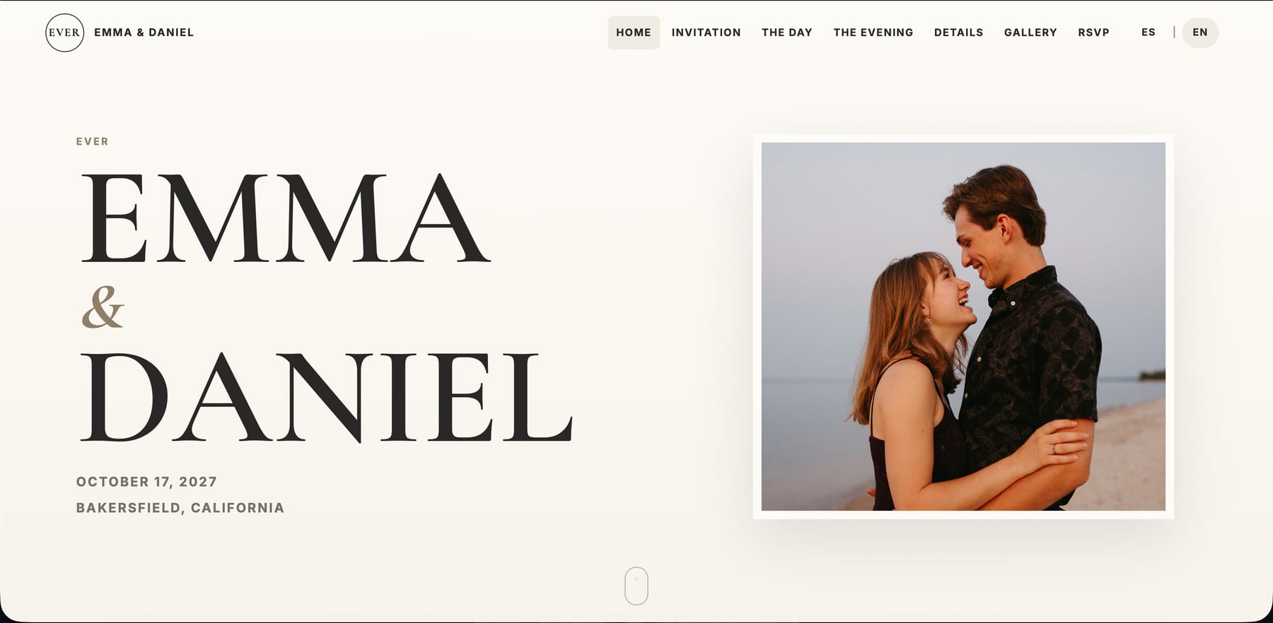 Desktop view of a wedding invitation for Emma and Daniel.