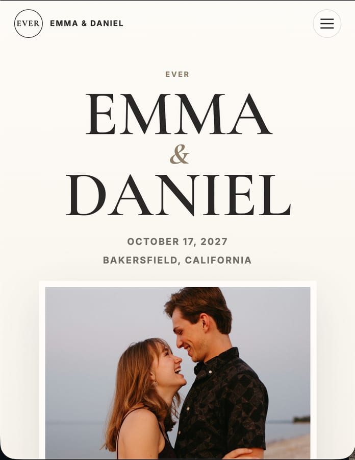 Mobile view of a wedding invitation for Emma and Daniel.